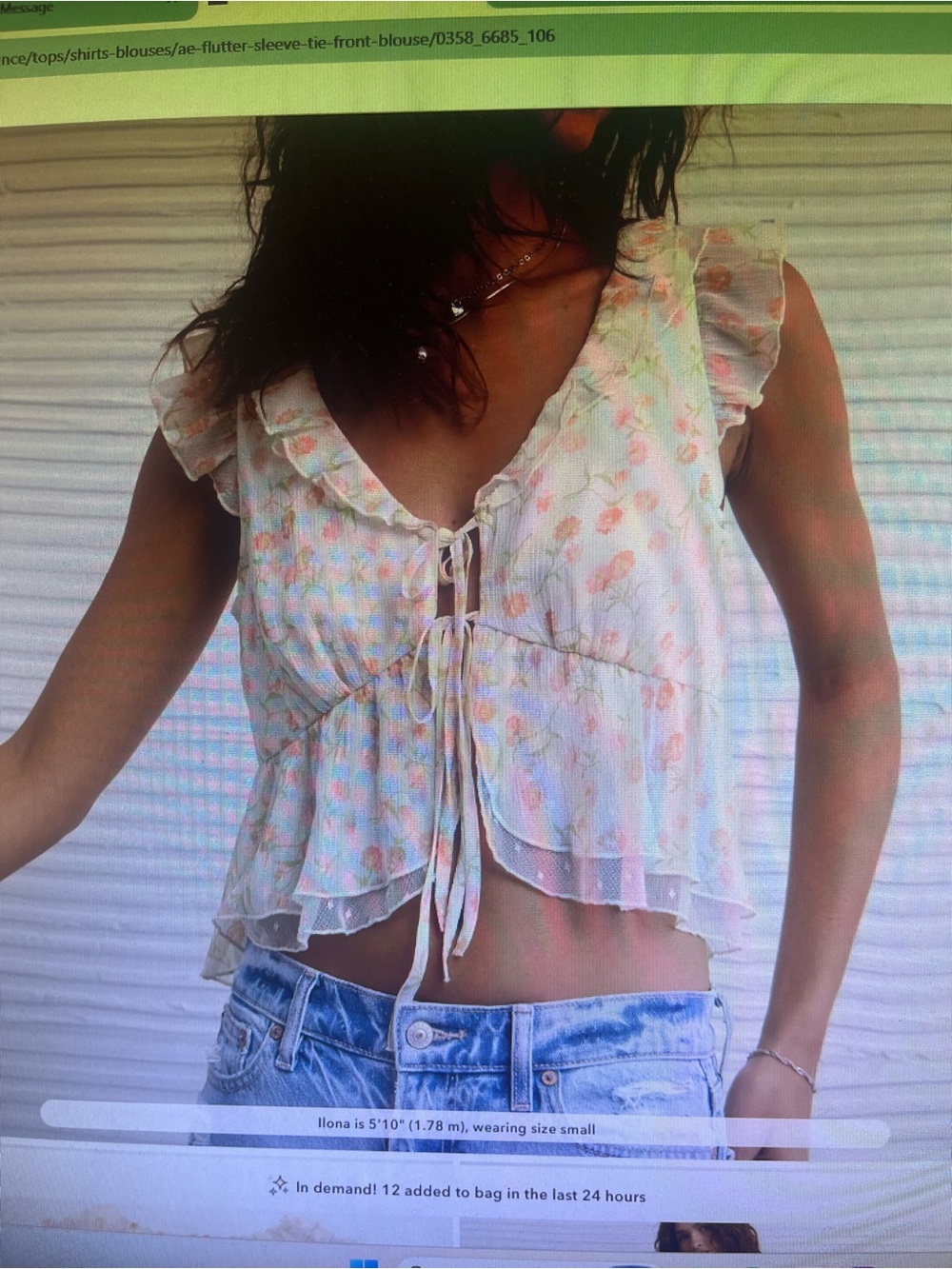 American Eagle Outfitters White Floral Tie-Front Ruffle Crop Top